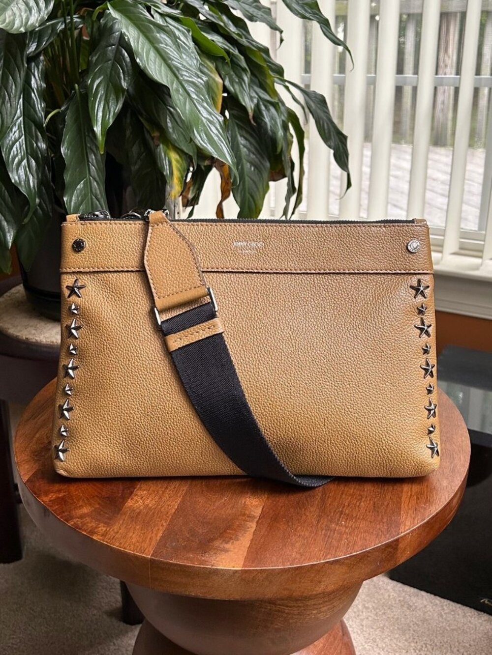 JIMMY CHOO Kimi N Two-Way Messenger Bag, Cognac Tan